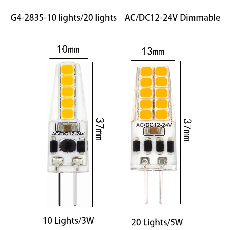 Dimmable G4 LED Light Bulbs 3W 10LEDs 5W 20LEDs Mini LED Lamp Replace Halogen Lamp 2835SMD Silicone Crystal Light For Spotlight