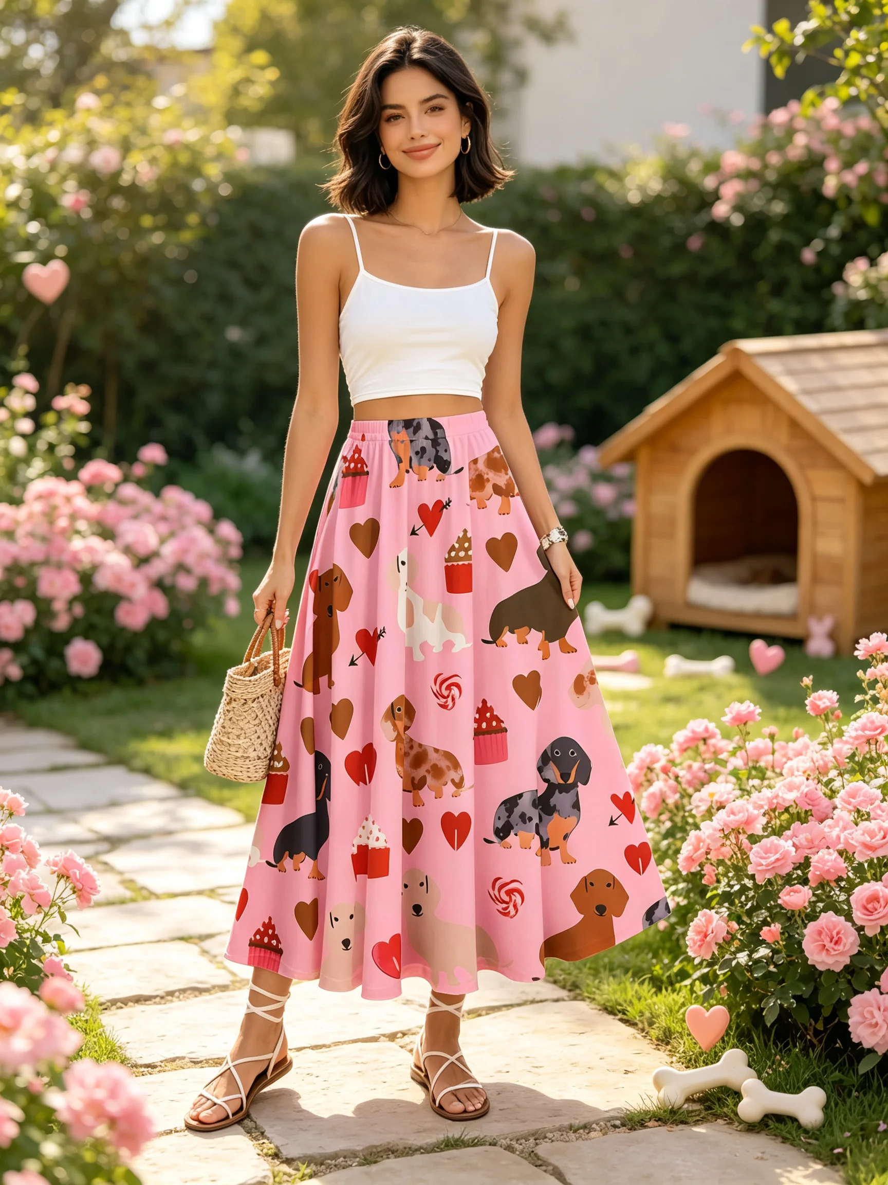 Women's Plus Size Skirt - Retro Valentine's Day Heart Pattern - Soft Fabric Vintage Illustrations - Perfect for Parties Wear
