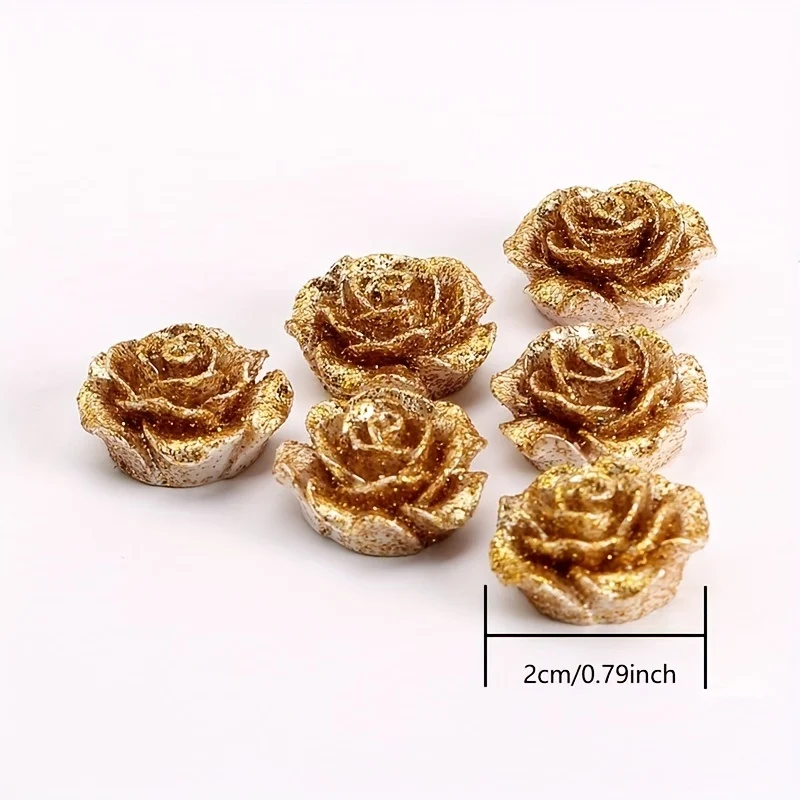 20szt 20mm Glitter Gold Resin Flower Flatbacks Sparkle Rose Camellia Crafts Embellishment Cabochon DIY Scrapbooking Cardmaking