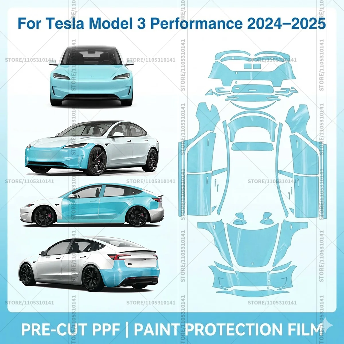 For Tesla Model 3 Performance 2024-2025 Pre-Cut Paint Protection Film PPF Transparent Car Film Professional Automotive 8.5Mil