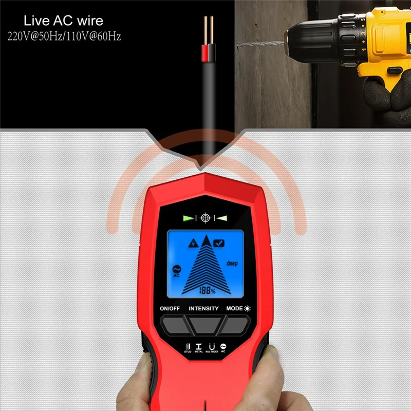 -ABPU LCD الخلفية عرض كاشف الجدار الرقمي مستشعر المعادن الخشب مسمار مكتشف كابل التيار المتردد الماسح الضوئي 3 طرق المسح الضوئي دائم