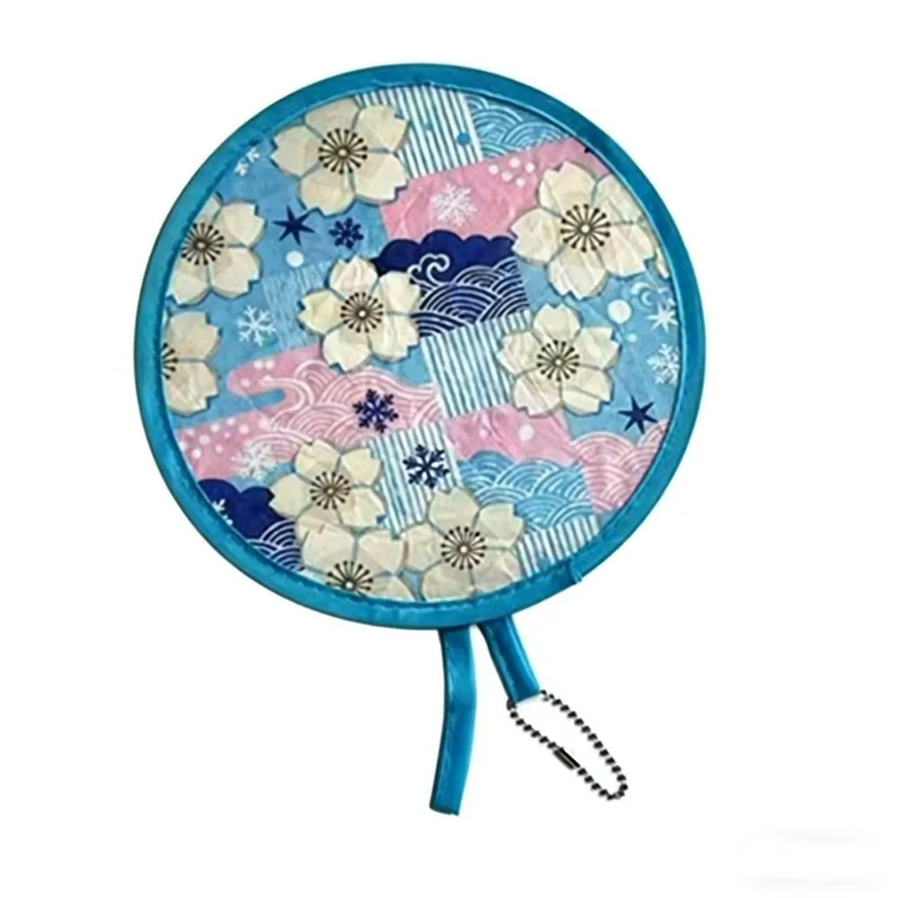 Portable Summer Handheld Folding Fan Japanese Oil Painting Polyester Round Foldable Fan Travel Mini Folding Fan Men Women