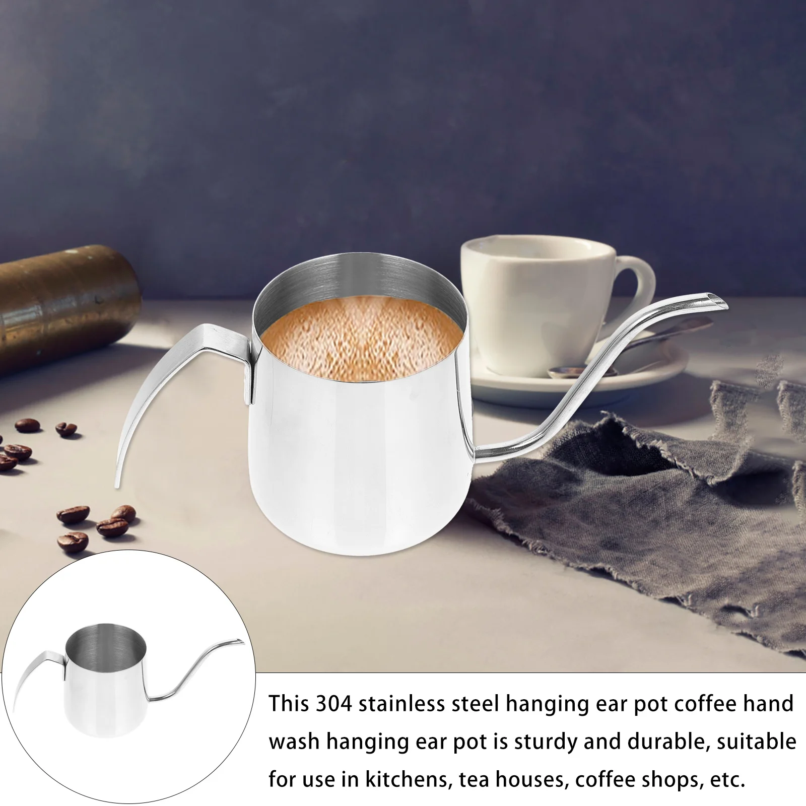 Tetera de café de acero inoxidable, hervidor de café con pico largo, hervidor de té manual, mango ergonómico, sin quemaduras, adecuado para el hogar y la Oficina