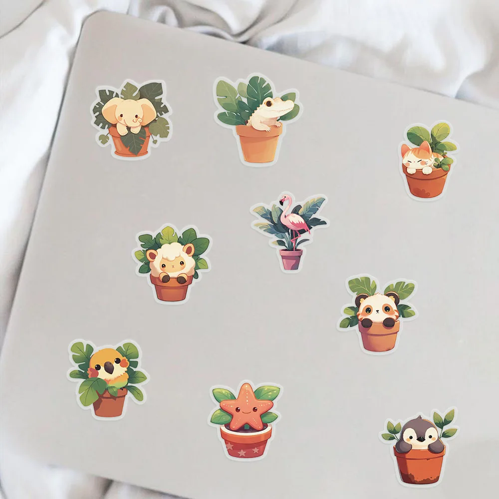 50PCS Creative Plant Pottery PET Stickers Cartoon Botanical Garden Small Fresh Stickers