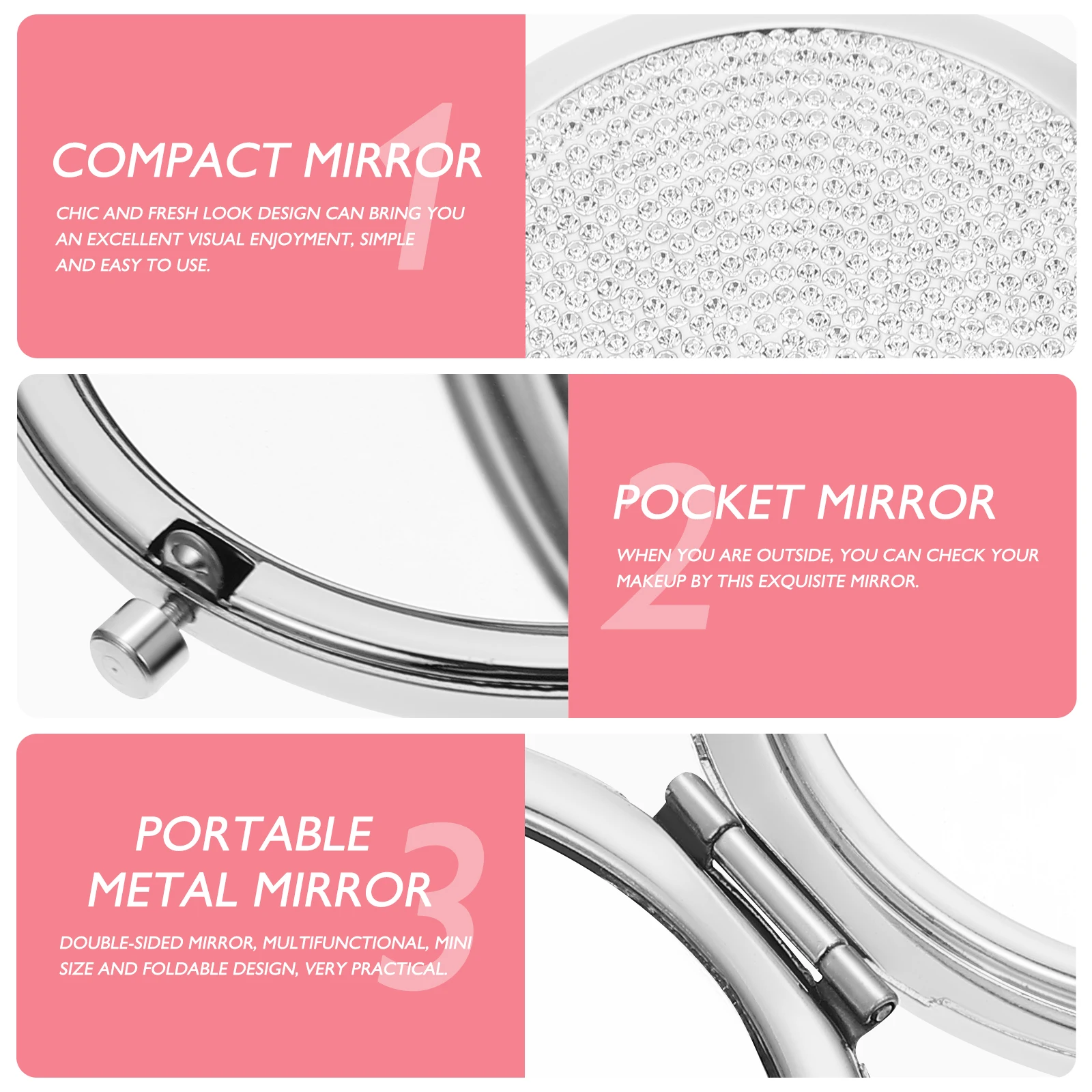 

Portable Metal Mirror Rhinestone Purse Outdoor Make Up Decorative Shiny Compact Makeup