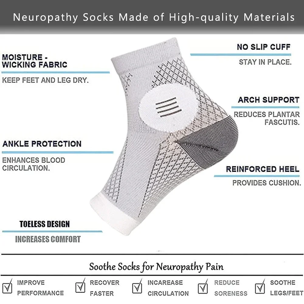 1Pair Neuropathy Socks - Peripheral Neuritis Compression Diabetic Toeless Foot Sleeves for Nerve Damage Pain in Feet, Ankle Gout