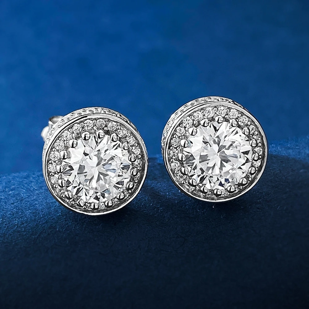 PuBang Fine Jewelry 925 Sterling Silver Round Drop Earrings Full Gem Created Moissanite for Women Anniversary Gift Drop Shipping