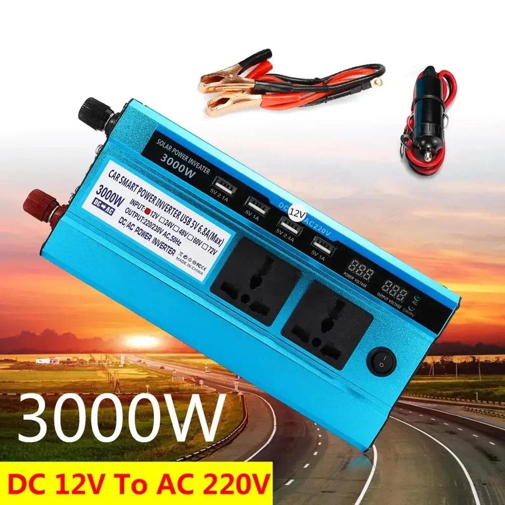 3000W Solar Power Inverter DC 12V/24V to AC 220V LCD