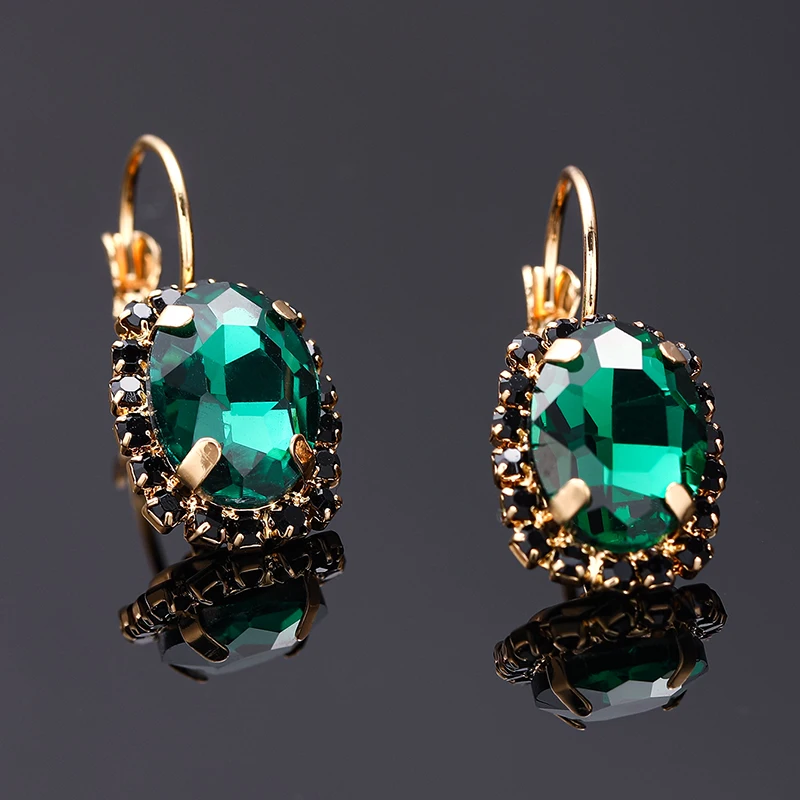 Luxury Fashion Gold Color Temperament Female Earrings Green Zircon Earrings Party Wedding Daily Wear Jewelry Anniversary Gifts