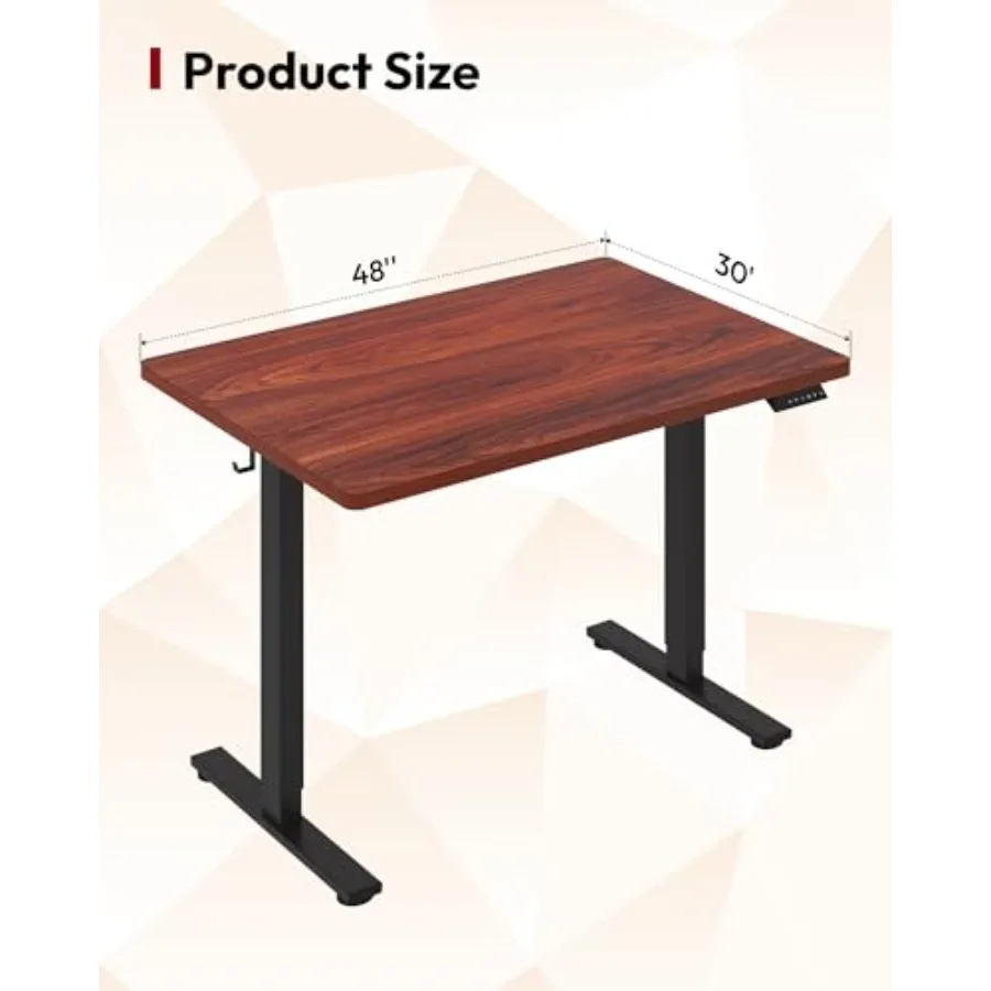 Office height-adjustable standing desk, one-piece steel frame, black, 1-inch thick desktop, 48''x30'', smooth electric lift mec