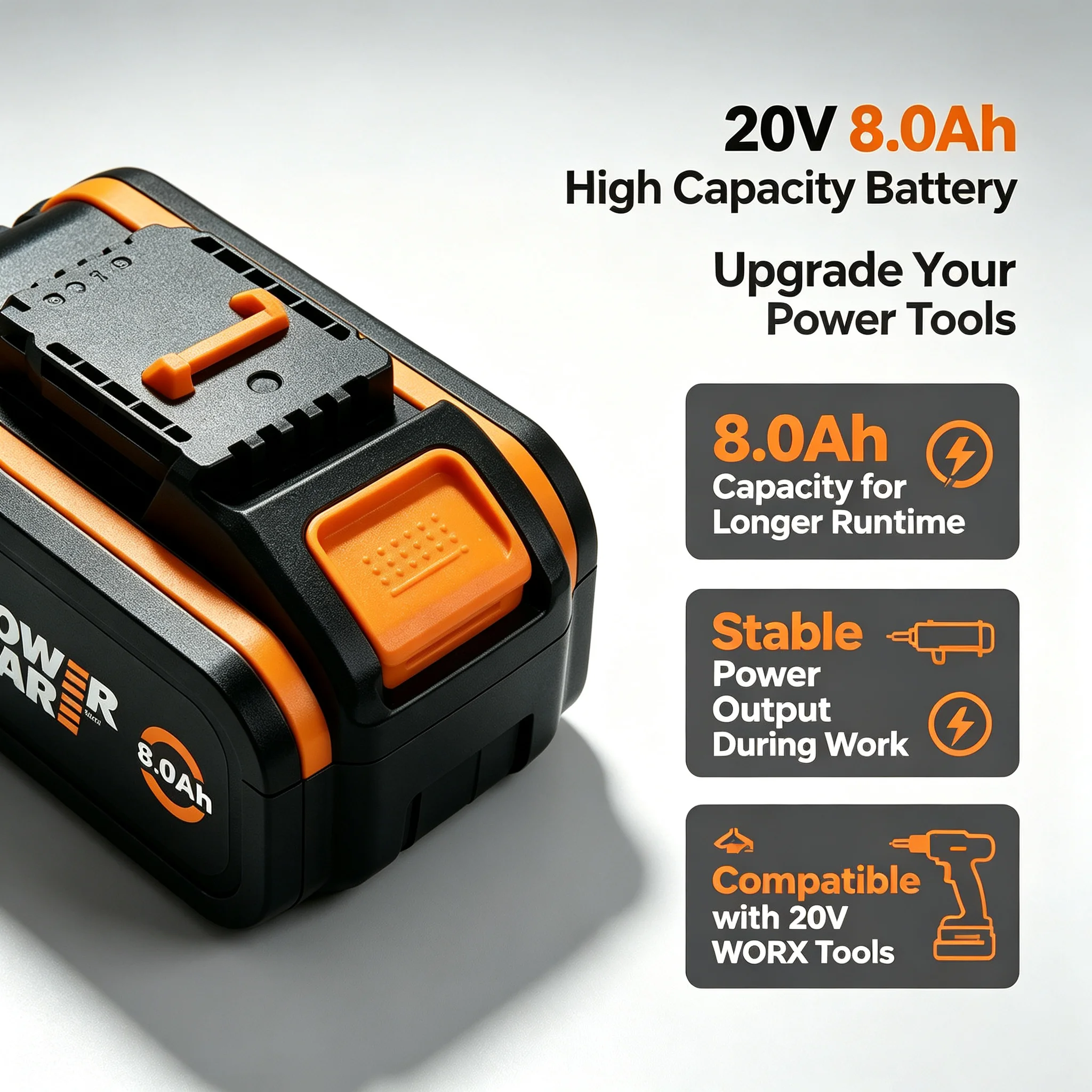 Image of Für 20V Akku 8000mAh Li-Ion für Worx WX390/WX176/WX166.4/WX372.1 WX800/WX678/WX550/WX532/WG894E WG629E/WG329E/WG2