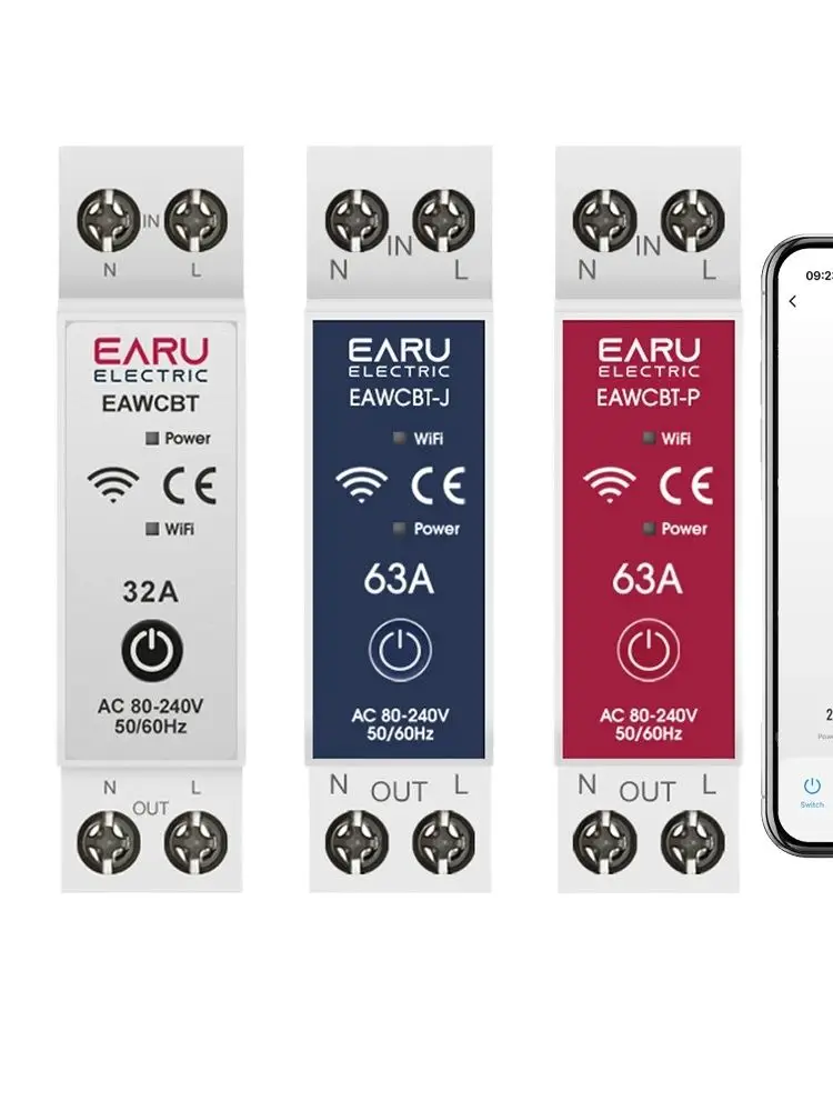 Disjoncteur intelligent WiFi Tuya, minuterie MCB 1P + N 63A, puissance, énergie kWh, tension, courant, protecteur, commutateur de télécommande vocale