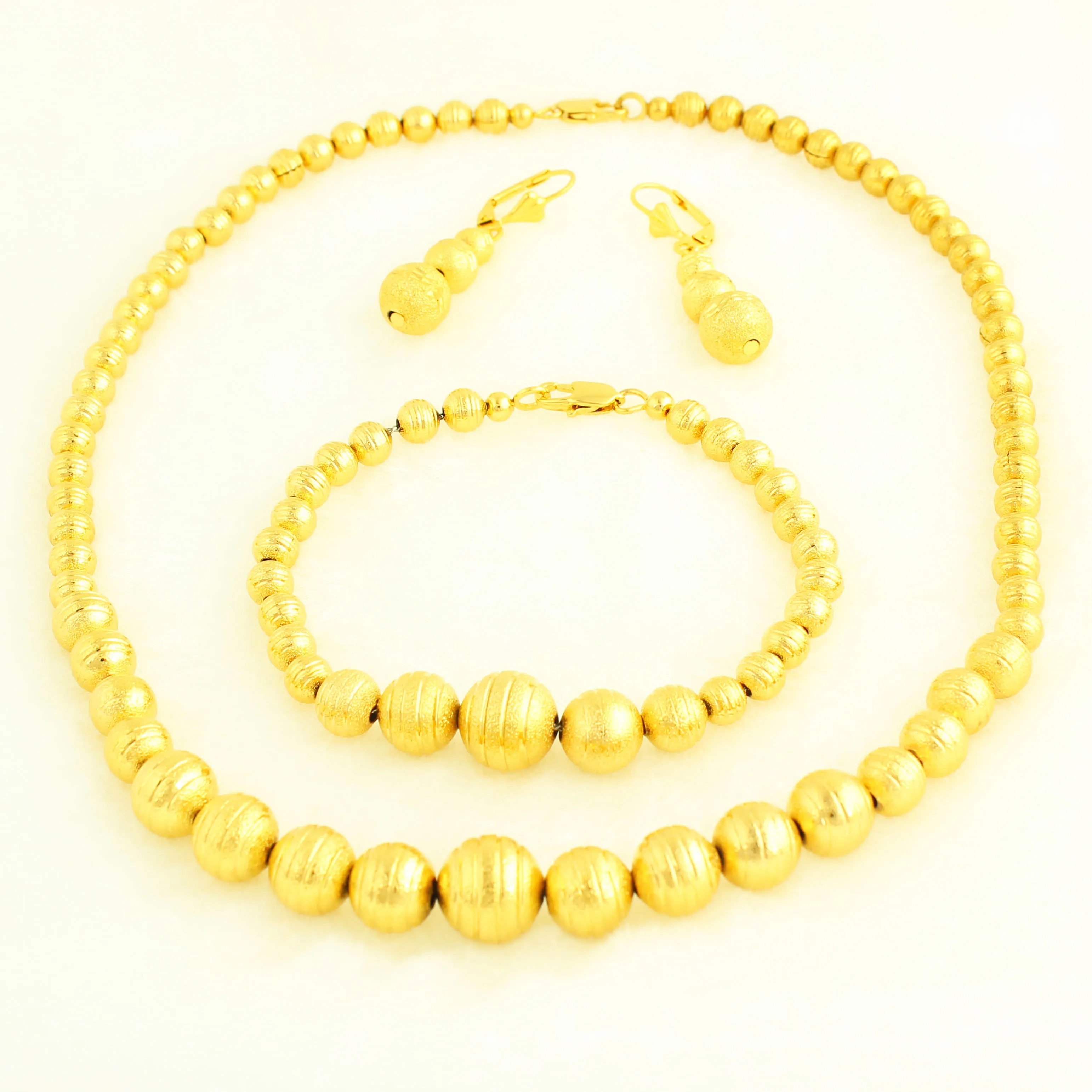 Gold Bead Set Jewelry 45cm Necklace/Earring/21cm Bracelet  Gold Color Jewelry Beads African/Ethiopian For Women