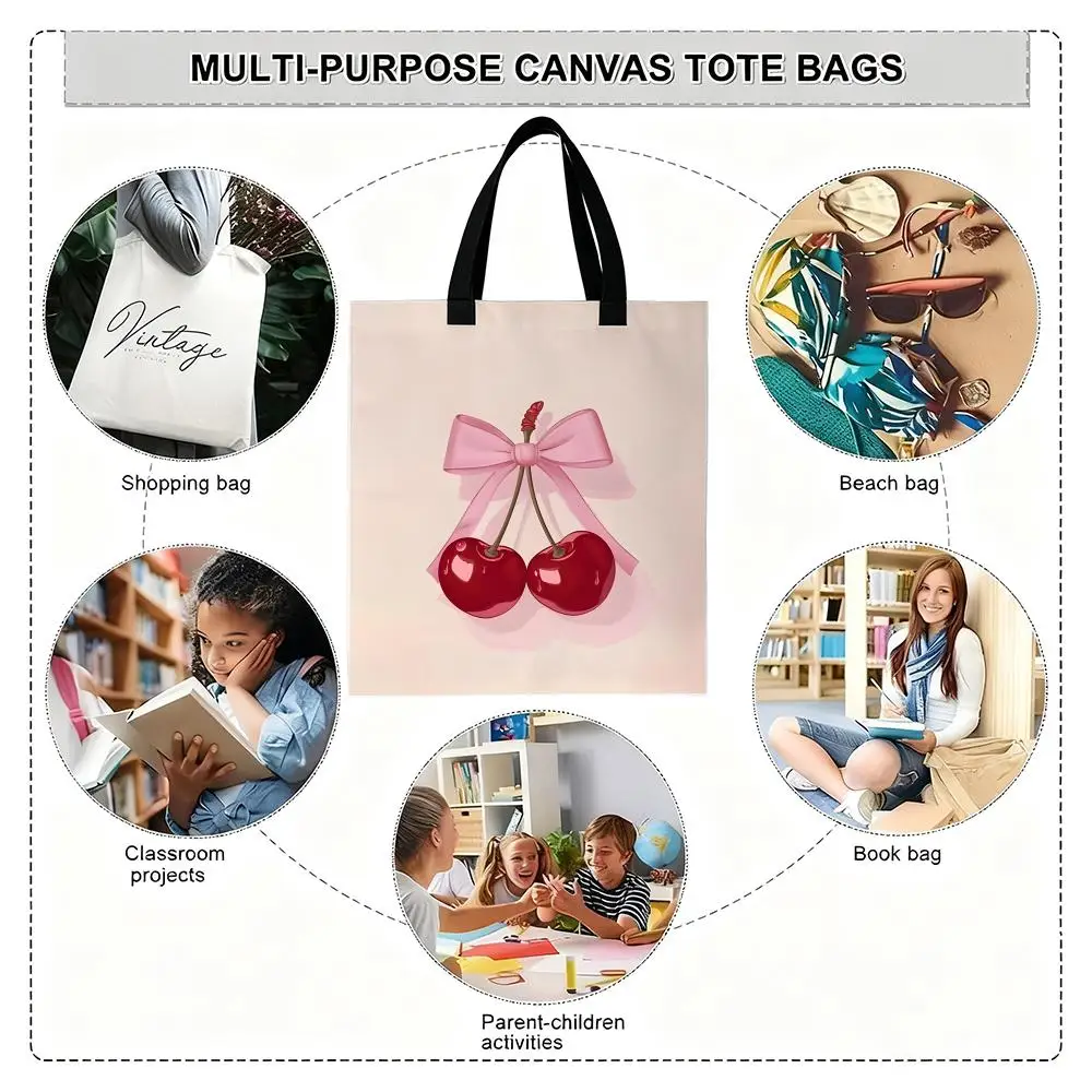 عيد الحب جديد عصري ريترو القلب الكرز تخزين أكياس خفيفة الوزن قماش الكتف المتسوق المألوف ايكو متعددة الاستخدام حمل مع La #5