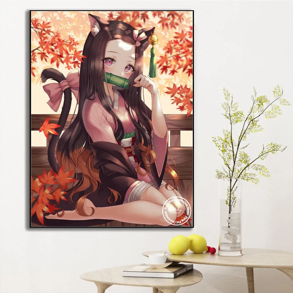 Frameless,DIY Anime Demon Slayer Nezuko Diamond Rhinestones Painting Japanese Cartoon Cross Stitch Embroidery Picture Mosaic Bed - view 4