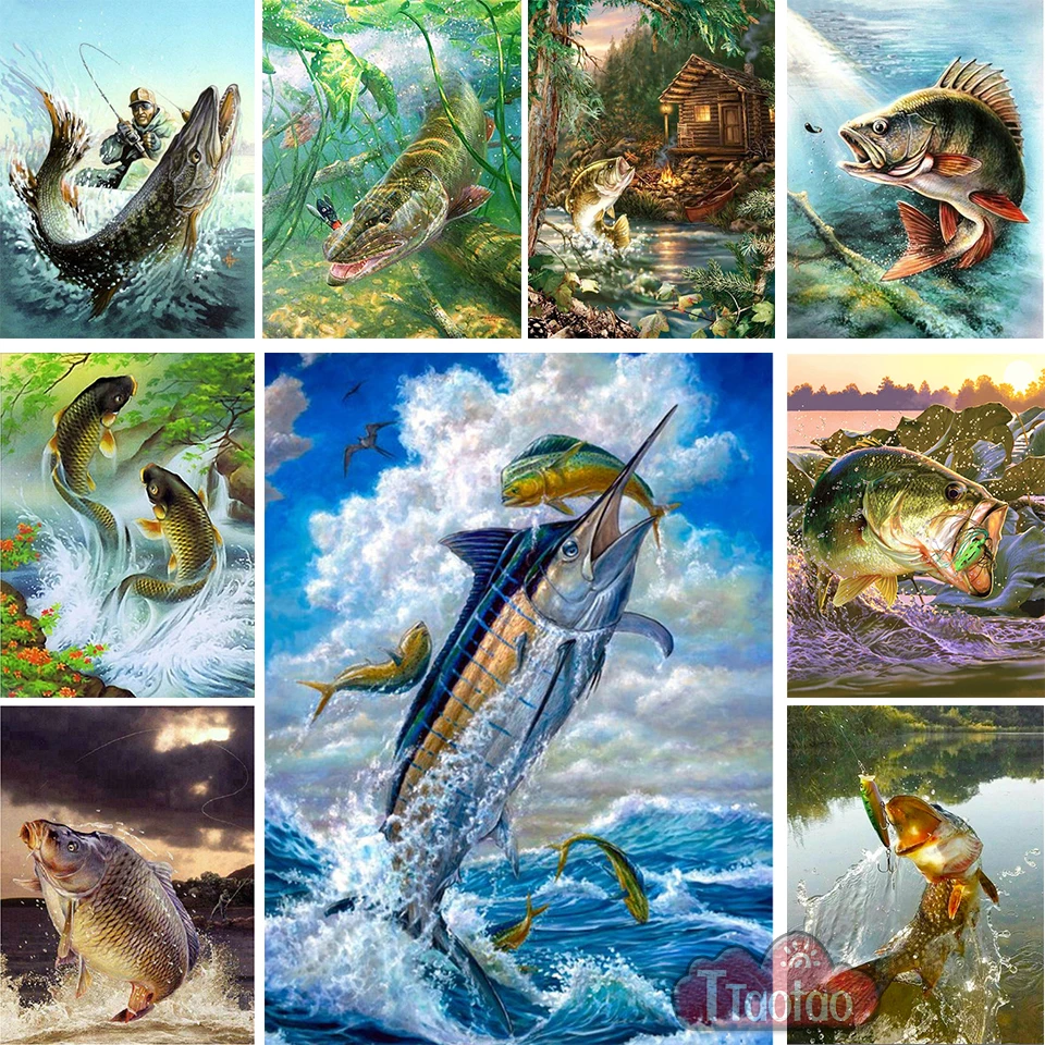 5D Diamond Painting Handmade Beaded Embroidery Animals Mosaic Picture Fish Diy Cross Stitch Kit Full Drill Home Decoration