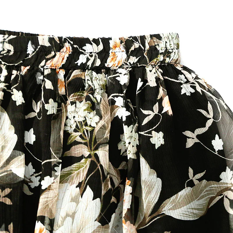 2022 New Non Spliced Mulberry Silk Skirt High Waist Silk Medium Length Skirt Beach Skirt Large Swing Yarn Skirt Double Layer