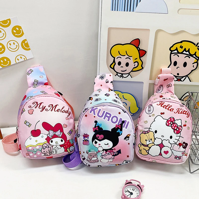 Kawaii Sanrio tas Cinnamoroll Kuromi Pochacco anak-anak tas bahu anak perempuan kasual modis tas selempang Travel tas dada penyimpanan