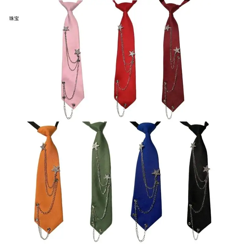 

X5QE Unisex Pre Tied Neck Tie Punk School Uniform Star Chain Adjustable Neckwear Tie