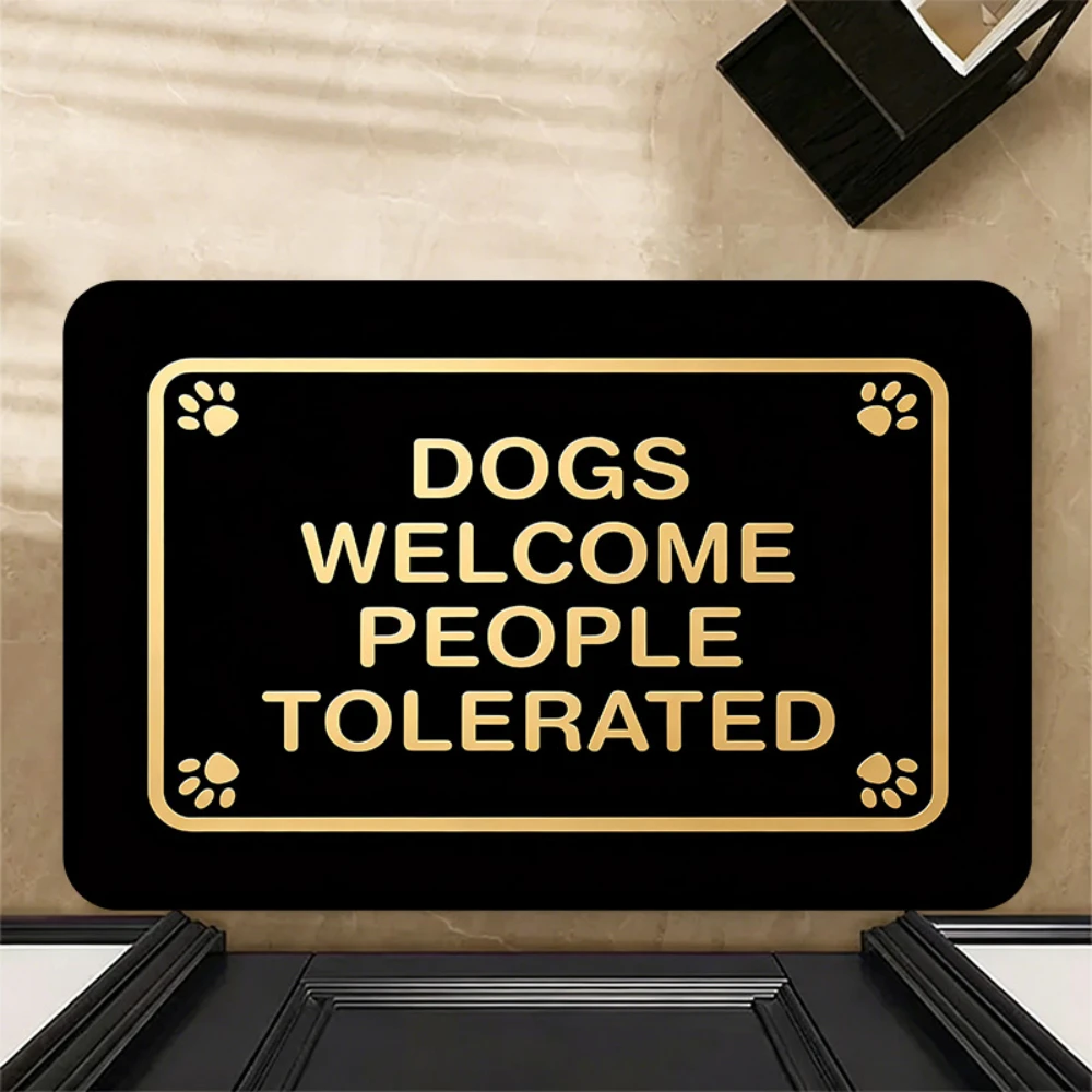 Humorous Dogs Welcome People Tolerated Paw Frame Print Welcome  Rug Front Porch Indoor Foyer Balcony Entryway Non‑Slip Floor Rug