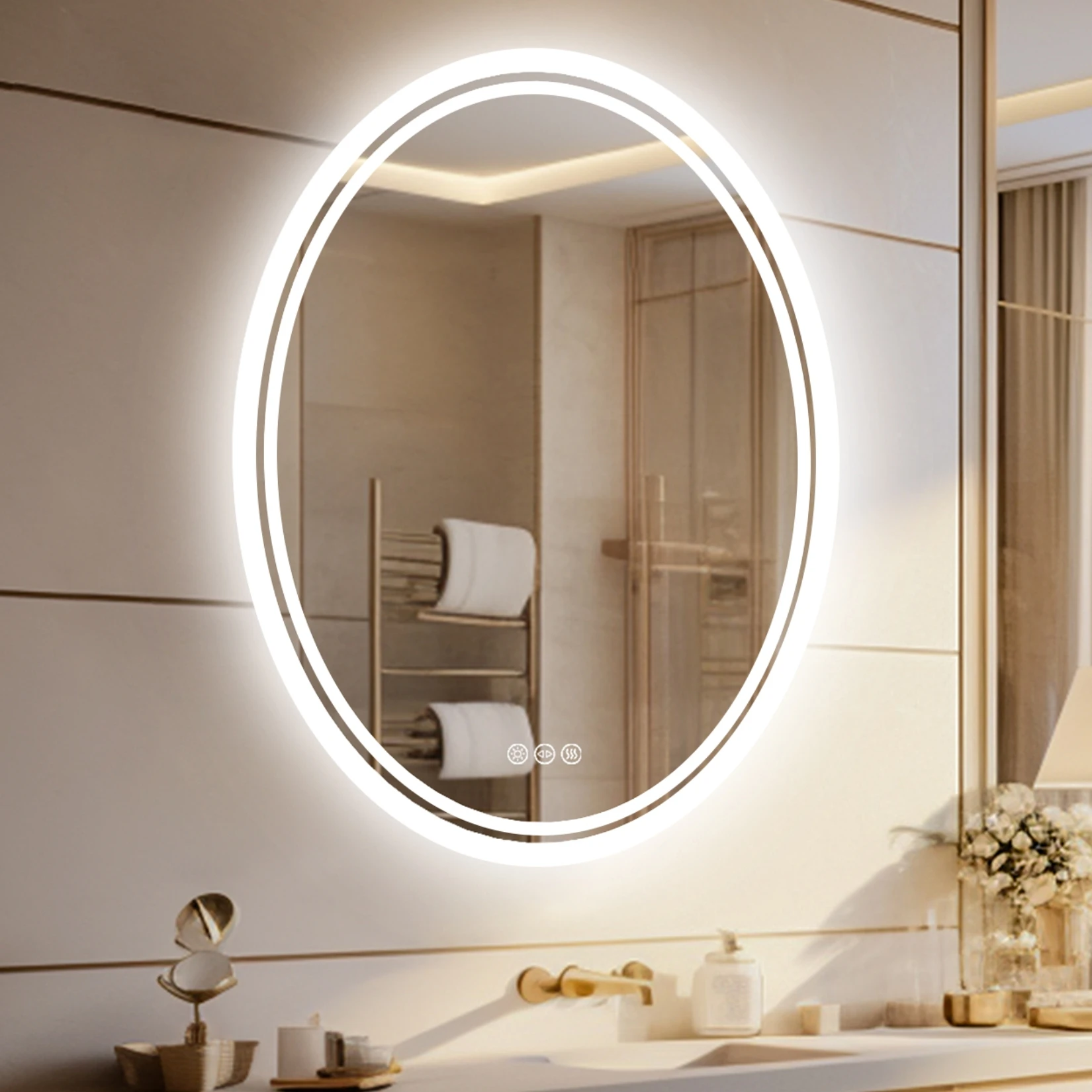 LED Lightd Bathroom Mirror Oval Illuminated Wall Vanity Mirror with Anti-Fog 3 Lighting Memory Function Backlit Makeup Mirror