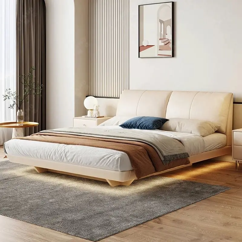 Elephant ear storage suspension bed, master bedroom, double leather bed, cream style storage high box suspended bed