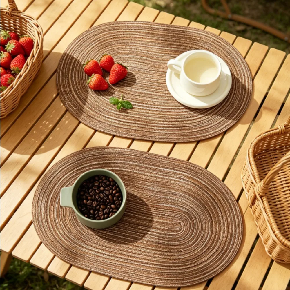 1/4/10 Stück 35x50cm Natürliche Geflochtene Ovale Tischsets Übergroße Runde Quadratische Tischmatten für Esszimmer Kaffee Geschenk