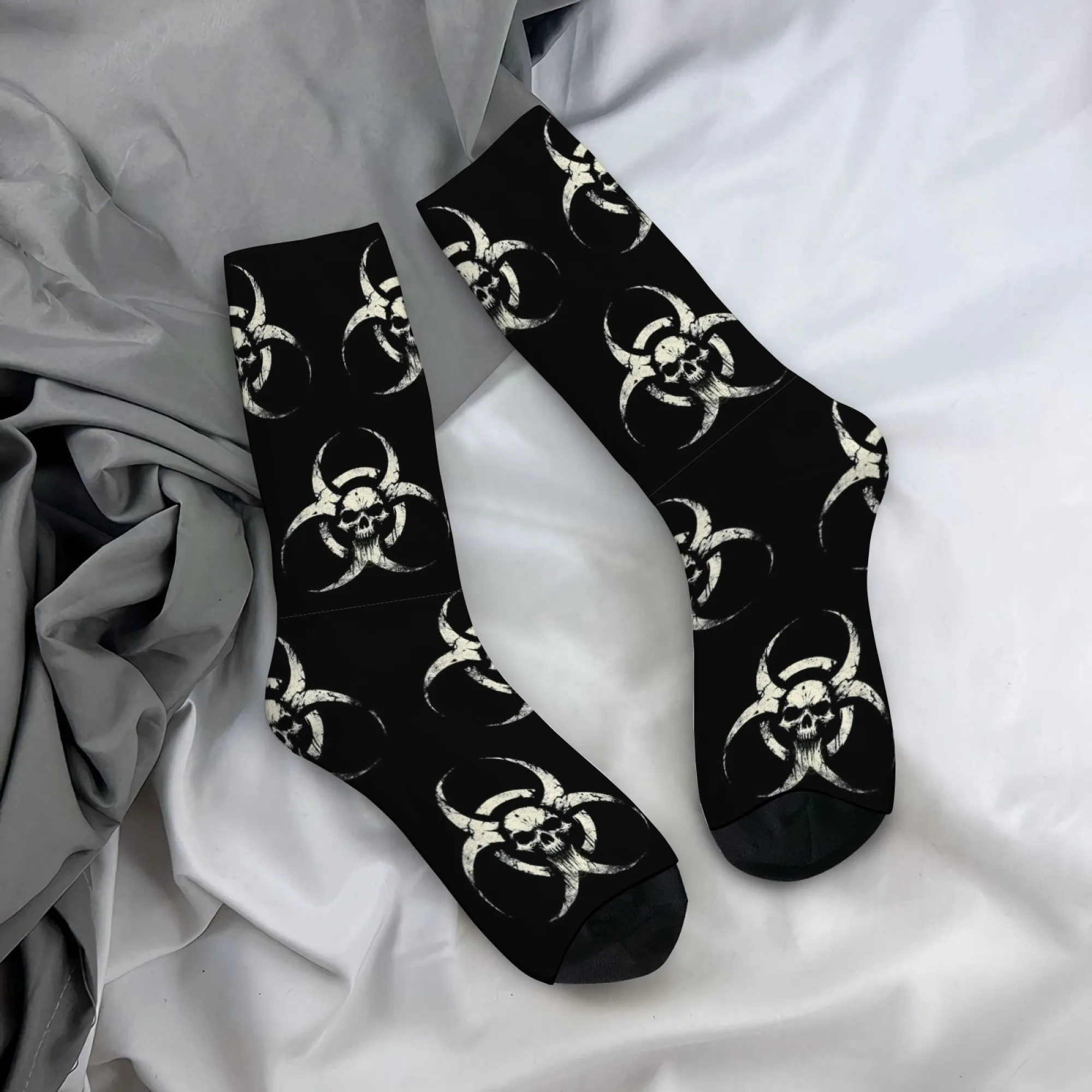 

Skull Biohazard Novelty Funny Men's Socks Retro Style Casual Fashion Socks Comfortable Breathable Crazy Street Hip-Hop Socks