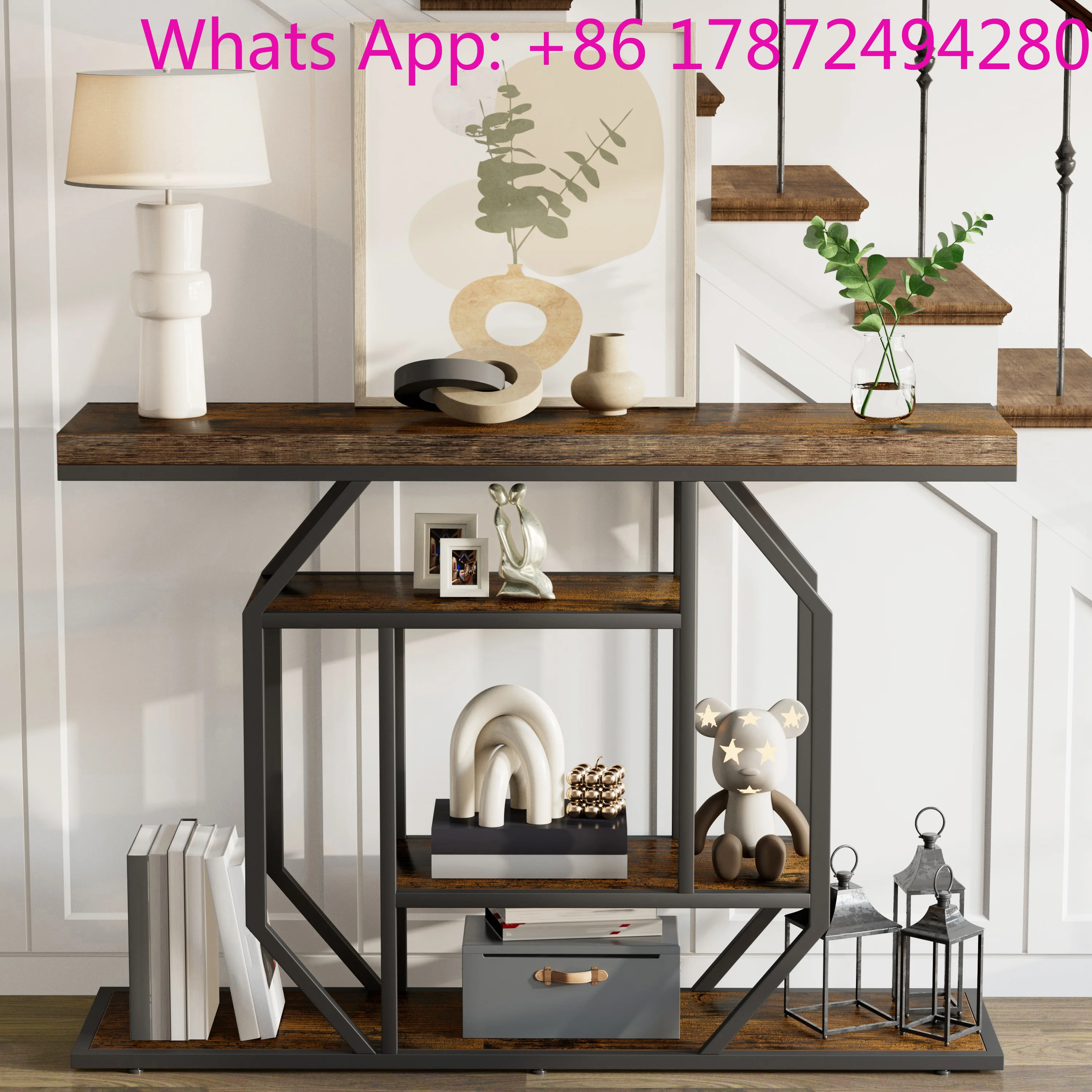Narrow Wood Accent Tables with Storage Shelves for Living Room 48
