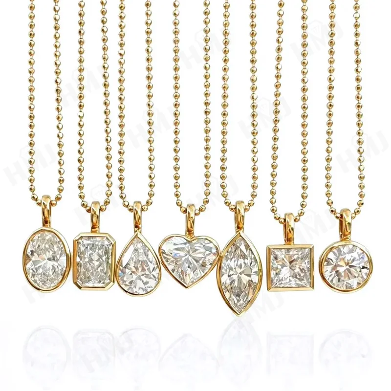 2ct Diamant-Anhänger-Halskette mit Perlenkette, oval geschliffen, echtes 14K 18K Gold, Charms, schlicht, klassisch, für Damen, edler Schmuck, Geschenk, Party – Detail 1