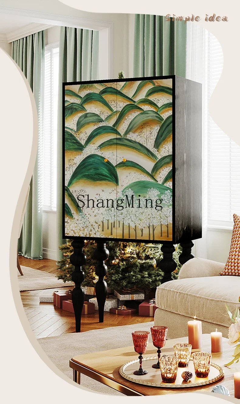 

FG modern retro style painted solid wood high foot home living room with mountain locker bedroom bedside storage cabinet