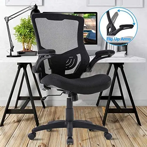 

Office Chair Mesh Desk Chair Mid Back Computer Chair with Lumbar Support & Flip Up Arms Ergonomic Chic Adjustable Swivel Rol