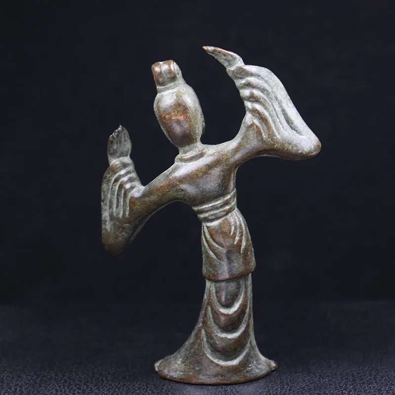 Solid Metal Chinese Ancient Classical Beauty Figurine Miniatures Antique Copper Dancing Queen Small Home Decors Ornament Gifts