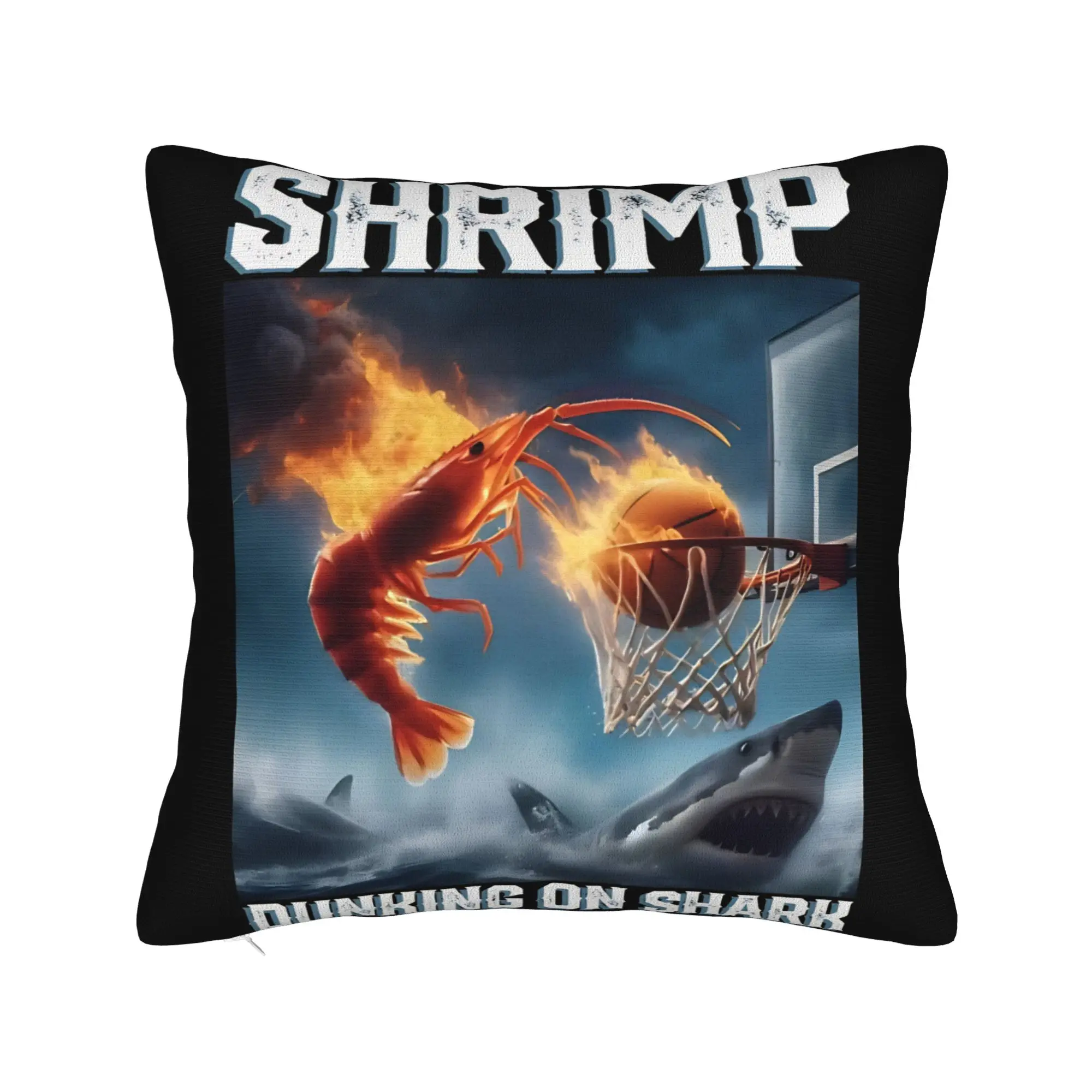 Flaming Shrimp Shark Pillow Cover  Funny Pillow Case For Living Room Chair Design Pillowcases Gift Idea