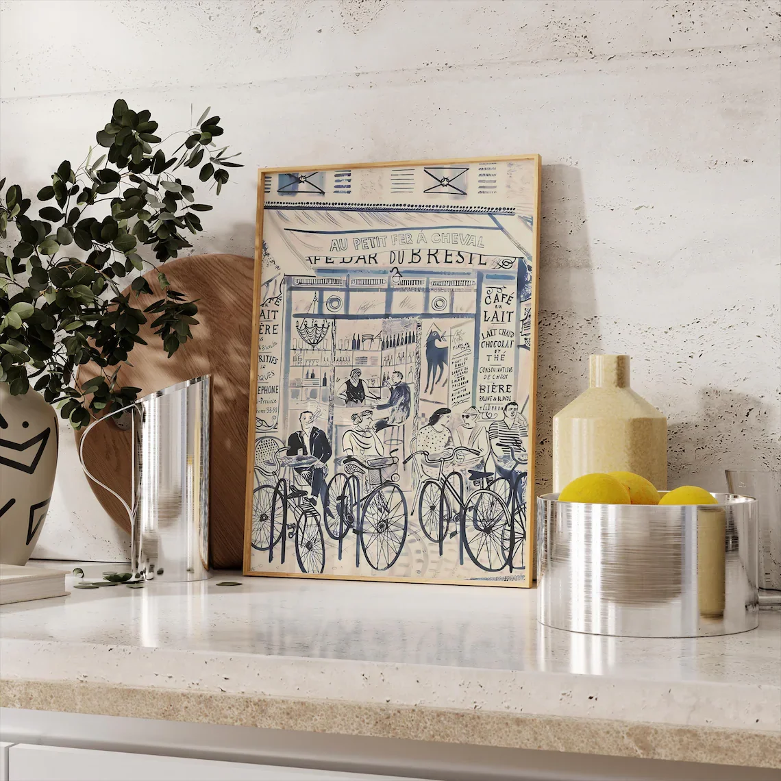 Café Line Sketch Print - French Country Cottage wallArt, designed to add soft romantic European vintage charm to neutral cream,