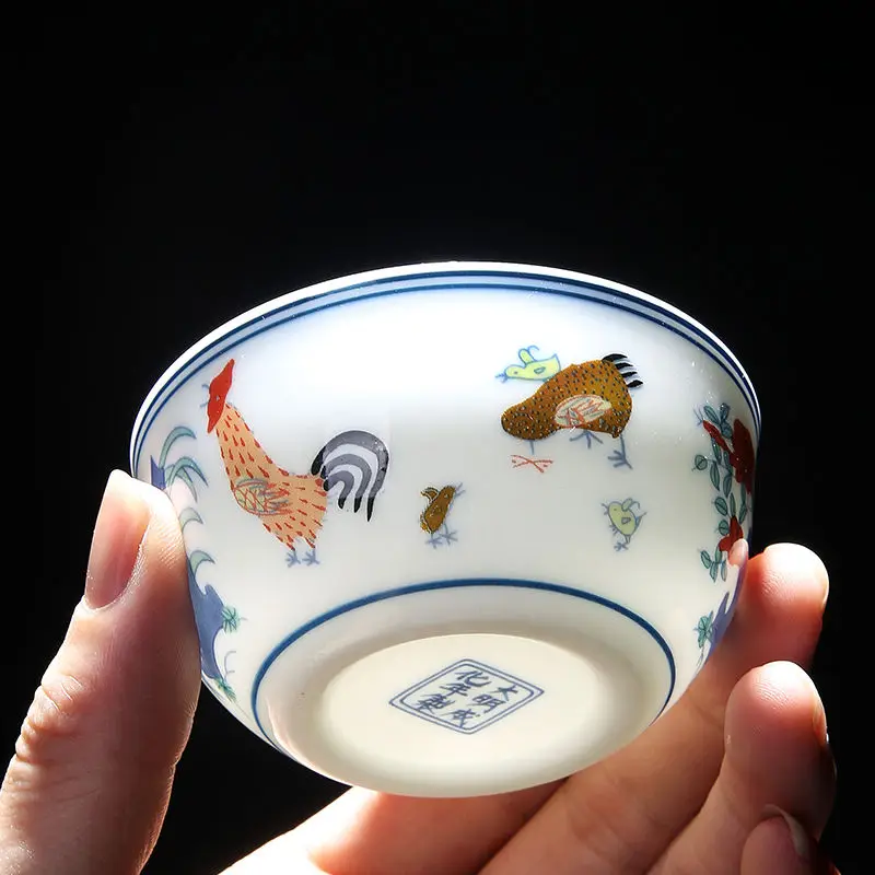 New Chicken Jar Cup Dehua Jar Cup Tea Cup Single Ceramic Tea Bowl Old Pattern Chicken Jar Cup Chenghua Doucai