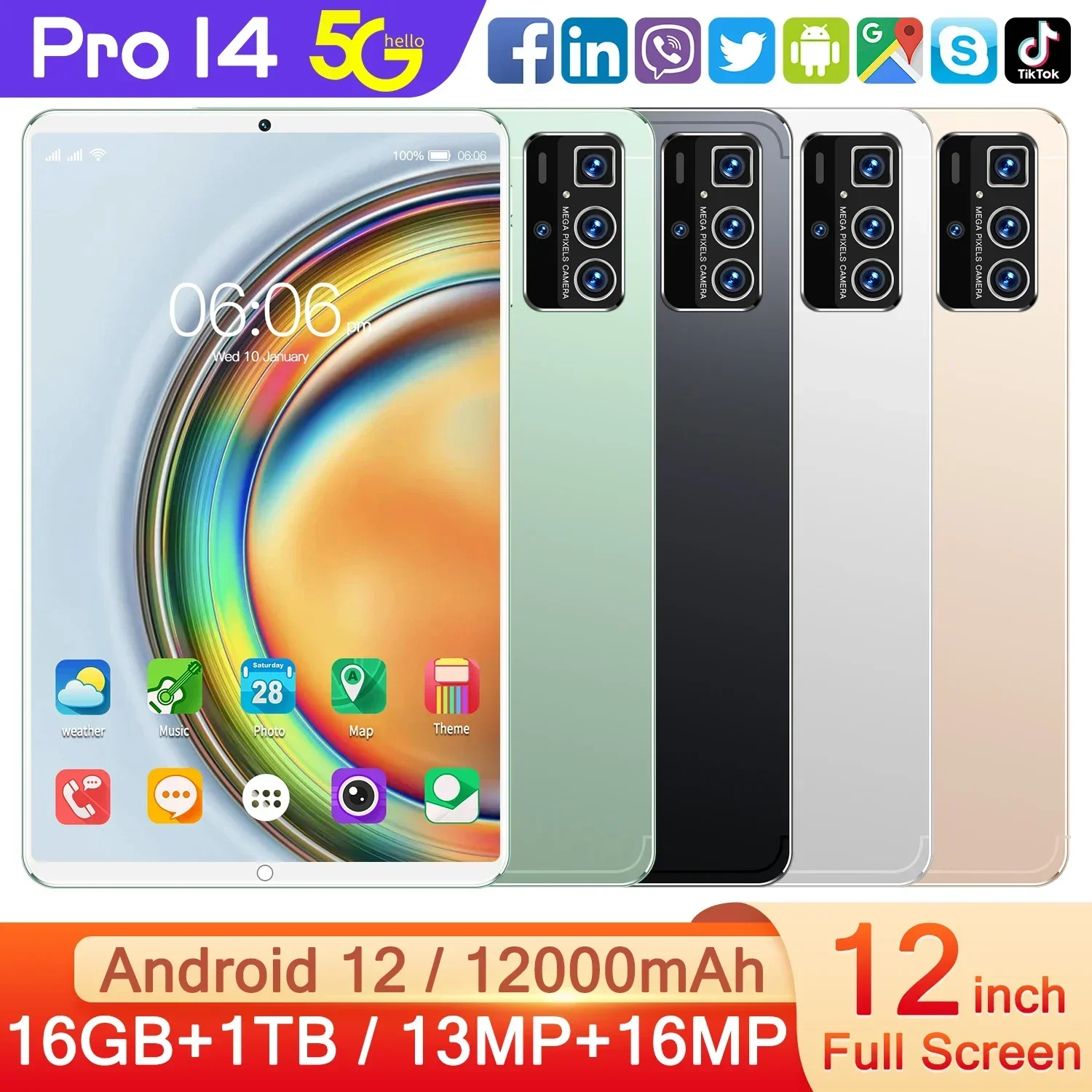 2024 جديد Pro14 12 بوصة مخصص 4G LTE Tab 2000*1200 2K Oem 16GB + 1 تيرا بايت أندرويد 12.0 ثماني النواة 2 في 1 كمبيوتر لوحي للألعاب #6