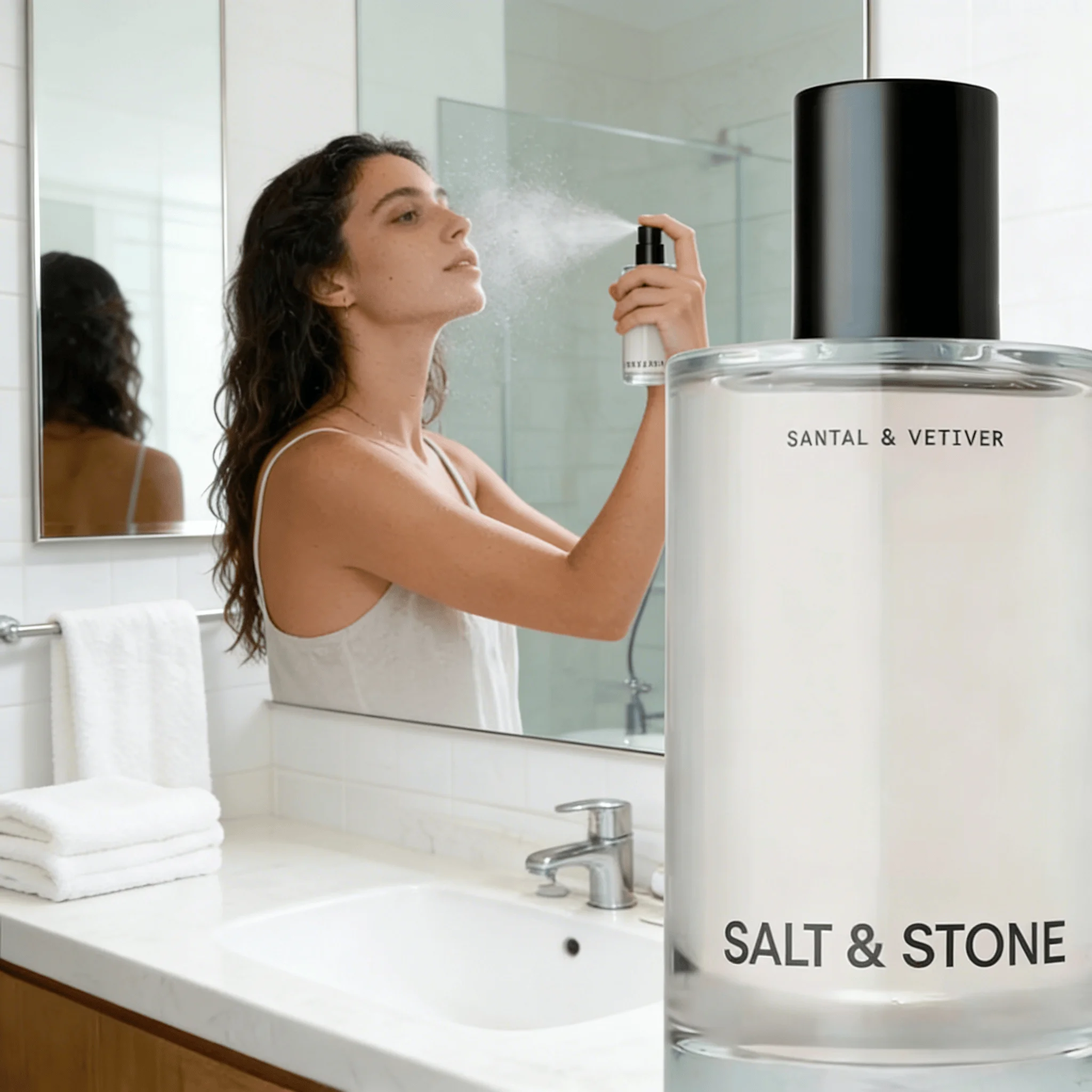 

Salt & Stone Body Mist, Santal & Vetiver Scent, Skincare Infused Hair & Body Spray for Women and Men