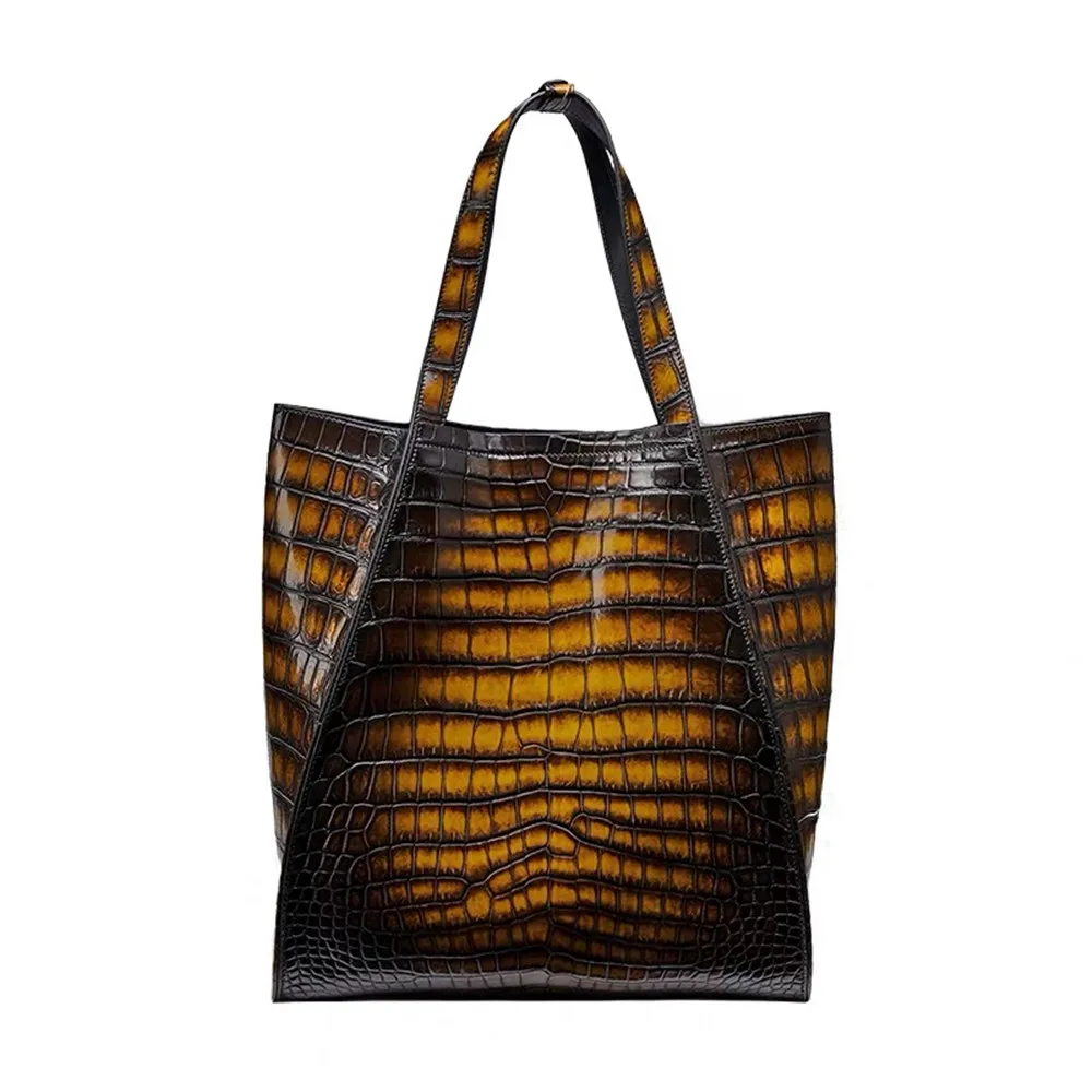 Real crocodile leather unisex handbag authentic crocodile leather tote bag casual shoulder bag large-capacity laptop bag