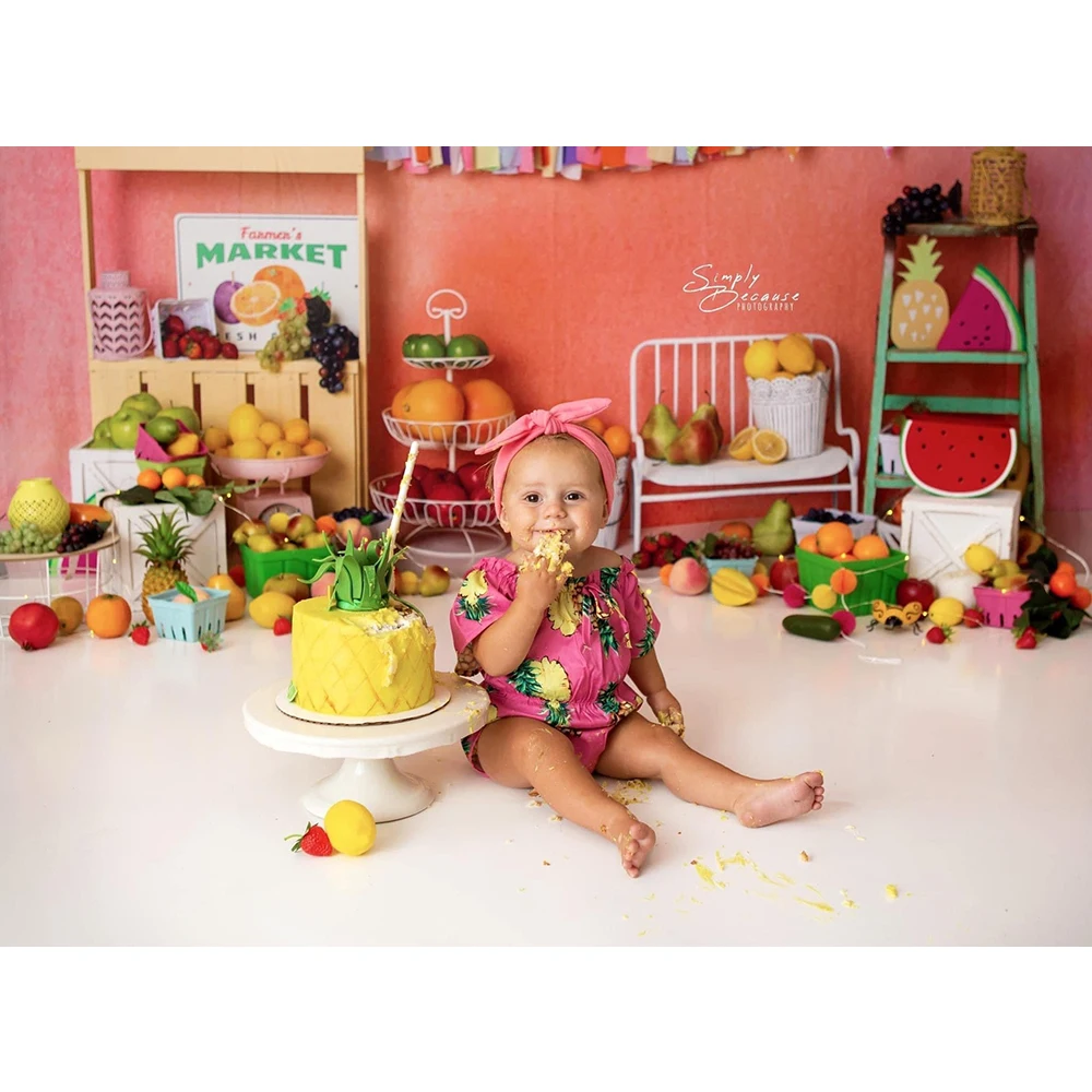 Floral Fruit Market Photography Backdrops Kids Portrait Photo Studio Props Newborn Birthday Cake Smash Decoration Background