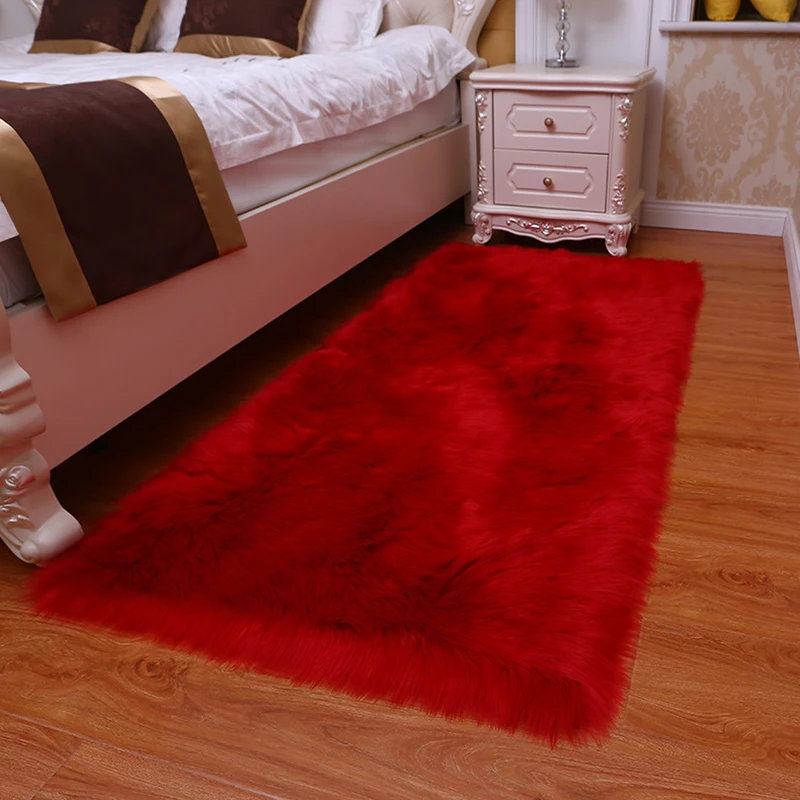 Soft Sheepskin Plush Carpet Imitation Bedside Mat Bedroom decoration Sofa Cushion White Plush Rugs Red Living Room Fur Carpet