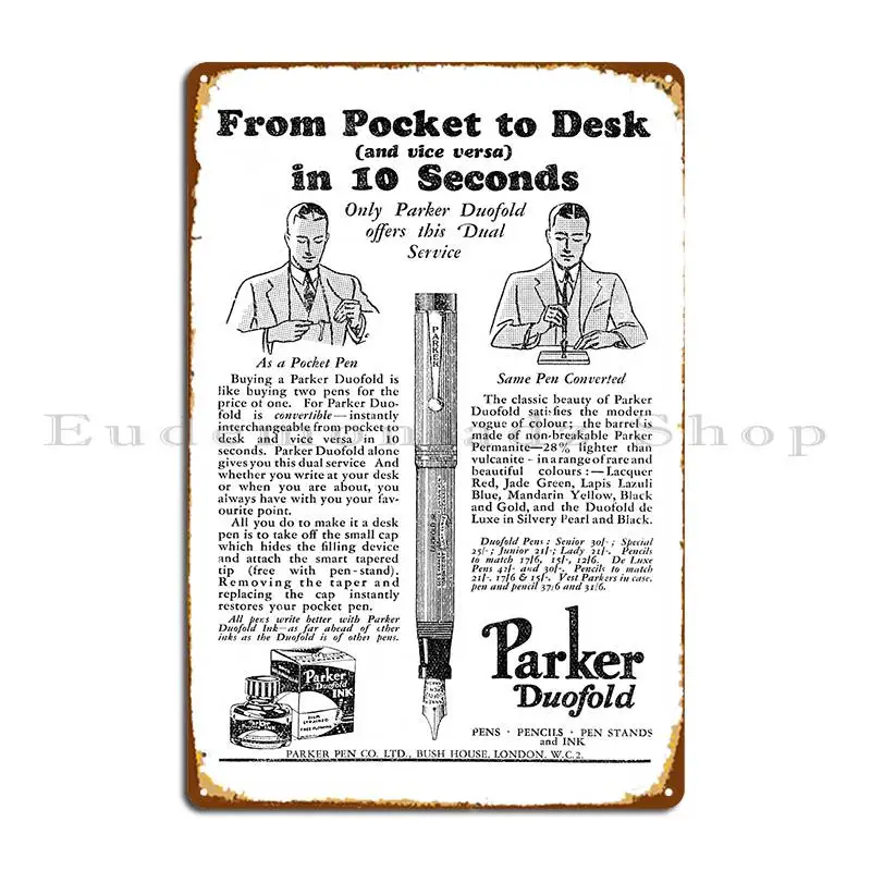 Parker Pen Co Parker Duofold Fountain Pen 1931 Vintage Advert Metal Sign Wall Decor Plaques Designs Home Tin Sign Poster