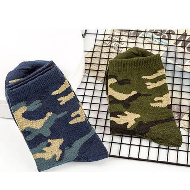 2 Pair/Lot Men\'s Camouflage Cotton Socks High Quality Spring and Autumn Mid-calf Foreign Trade Army Green Sock