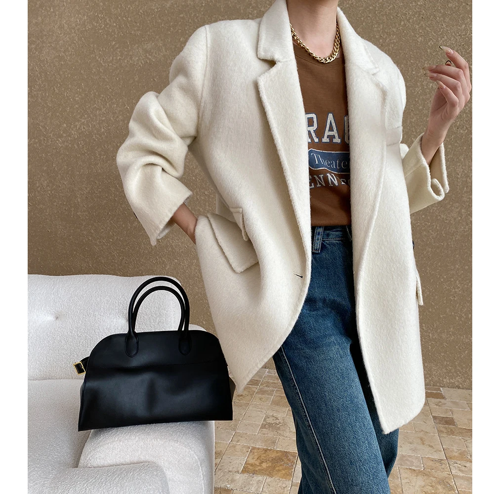 61% Cashmere Women Autumn Blazer Woolen Coat Turn Down Collar Fashion Design Blazer Feminino Tops For Women Clothes