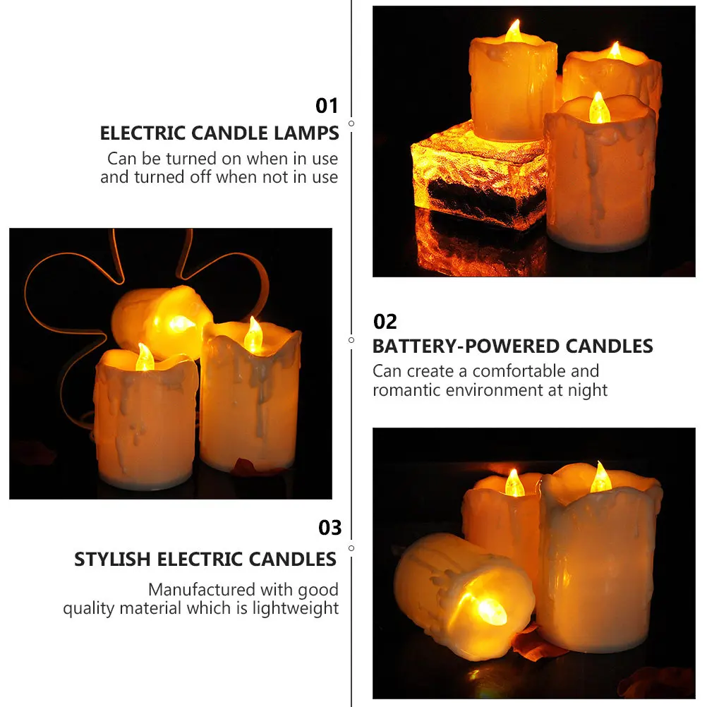 

3 pcs Electronic Lights -Powered Led Decorative Candles For Home Tabletop Shelf Hotel Restaurant Party Scene