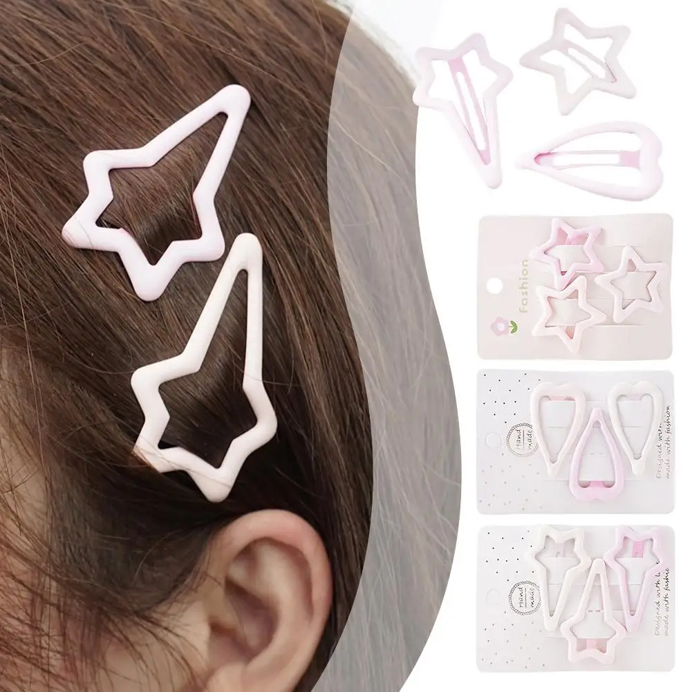 

3pcs/set Geometric Stars Ornament Pink Hair Clips Adult Sweet Hairpins Female Hair Accessories Pink Series Hair Clips
