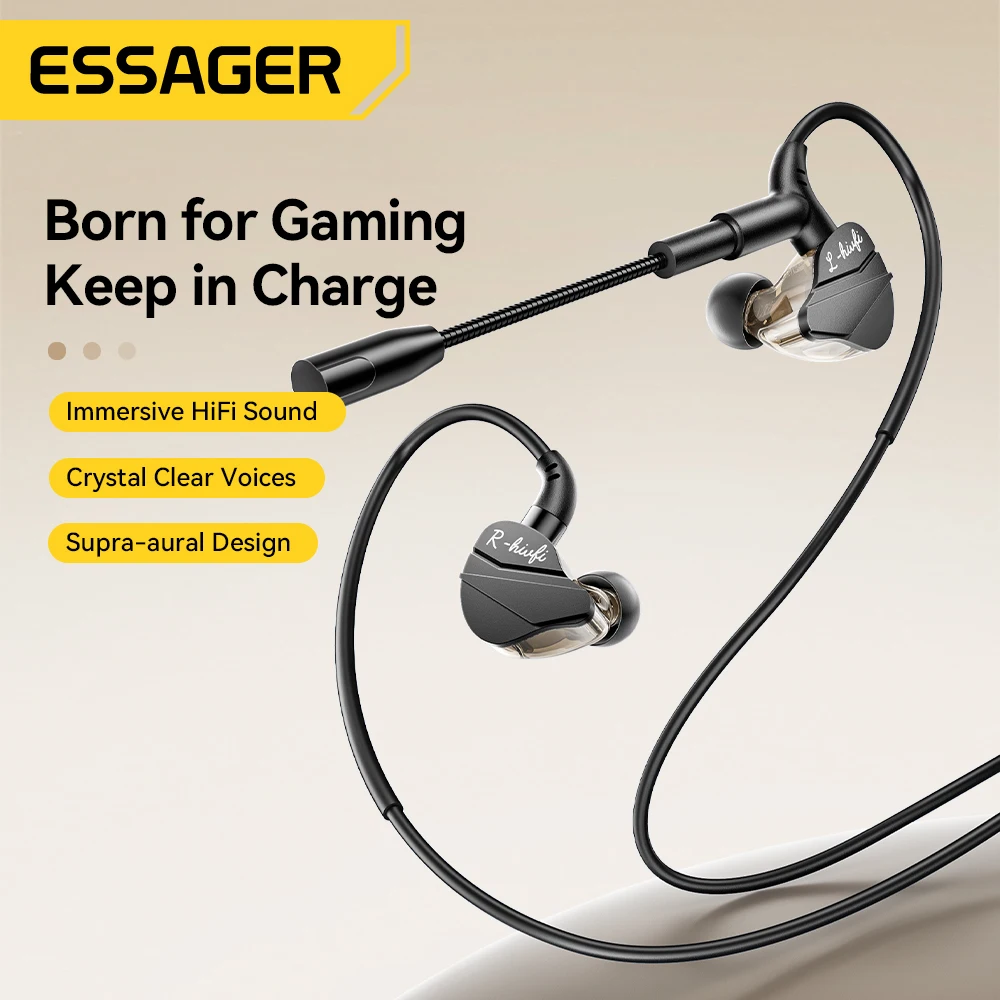 Essager Game Headphones 3.5mm USB Type C Wired Headphones In Ear Headset Gaming Earbuds  Volume Control Mic For Android MP3/MP4