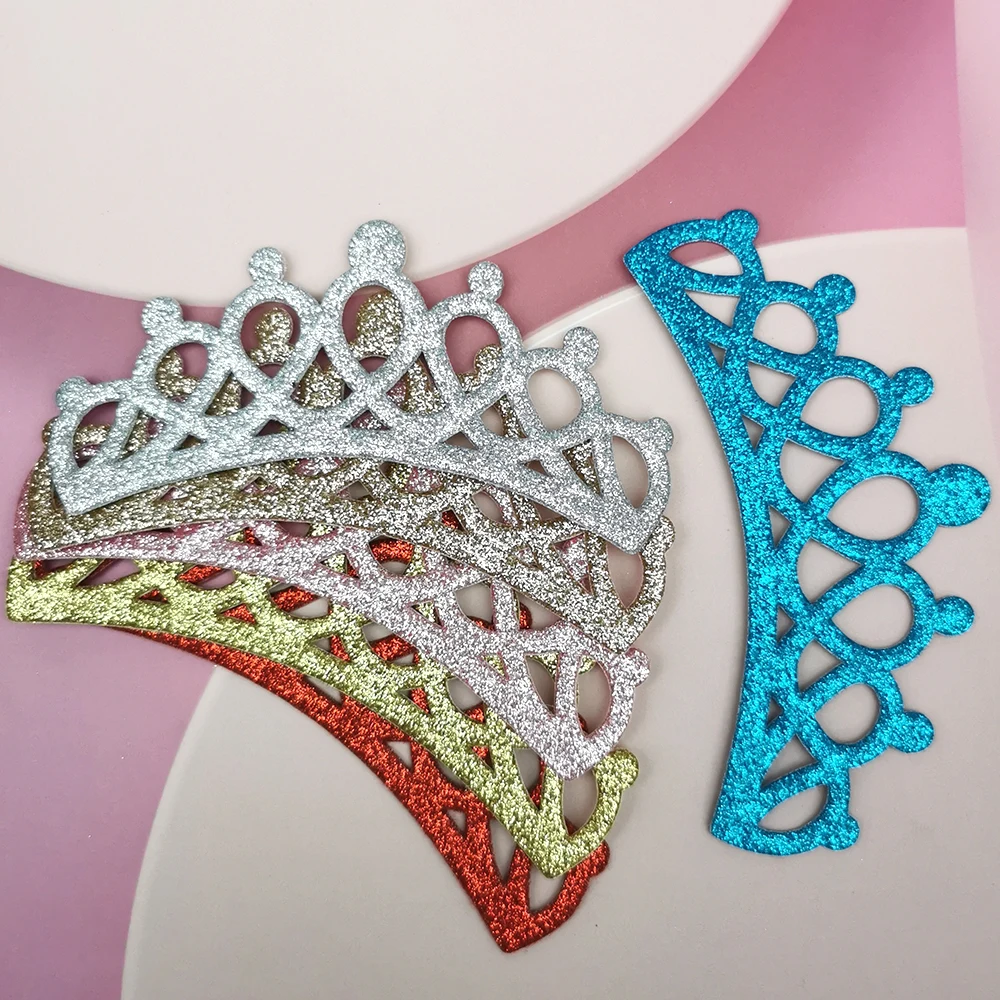 10Pcs Glitter Crown Die-cut Sparkly Tiaras DIY Princess Headwear Headbands Girl Birthday Hair Hoop Bridal Veils Craft Accessory