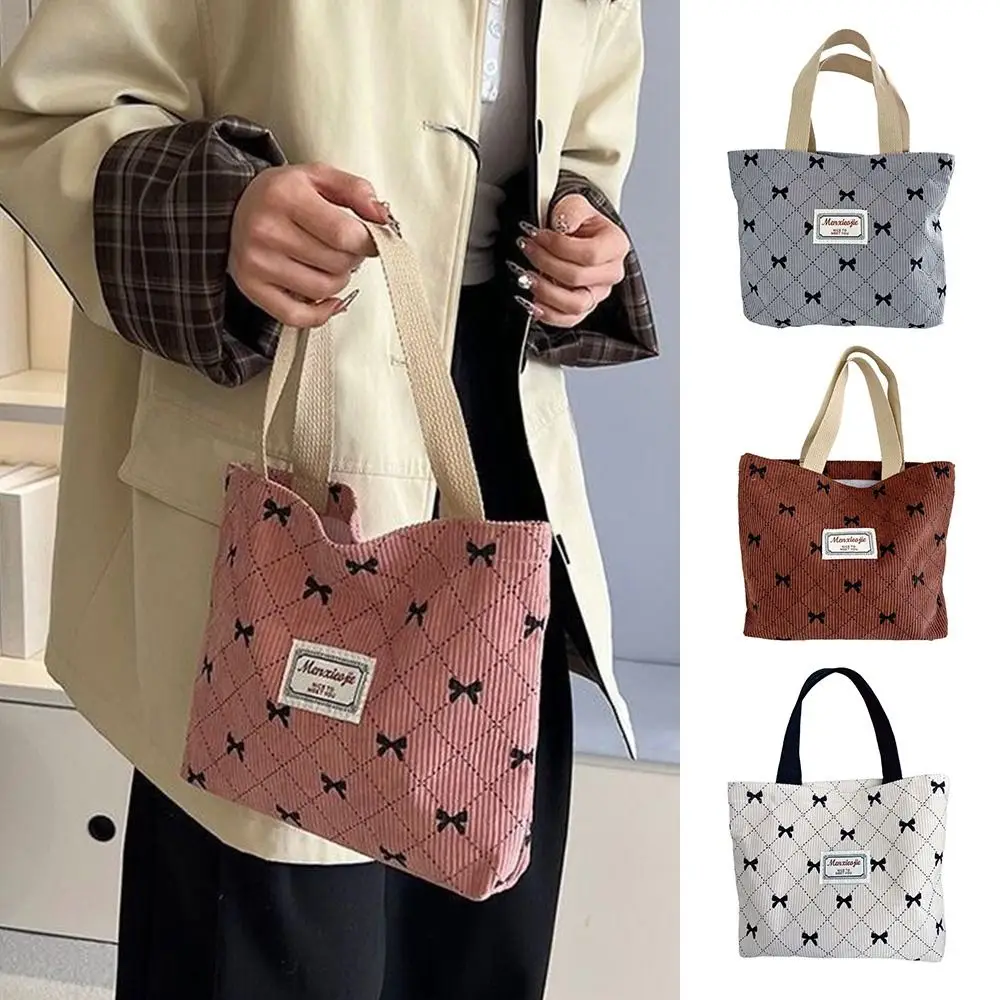 New Lightweight Small Handbag Corduroy Large Capacity Shoulder Bag Lunch Box Holder Women