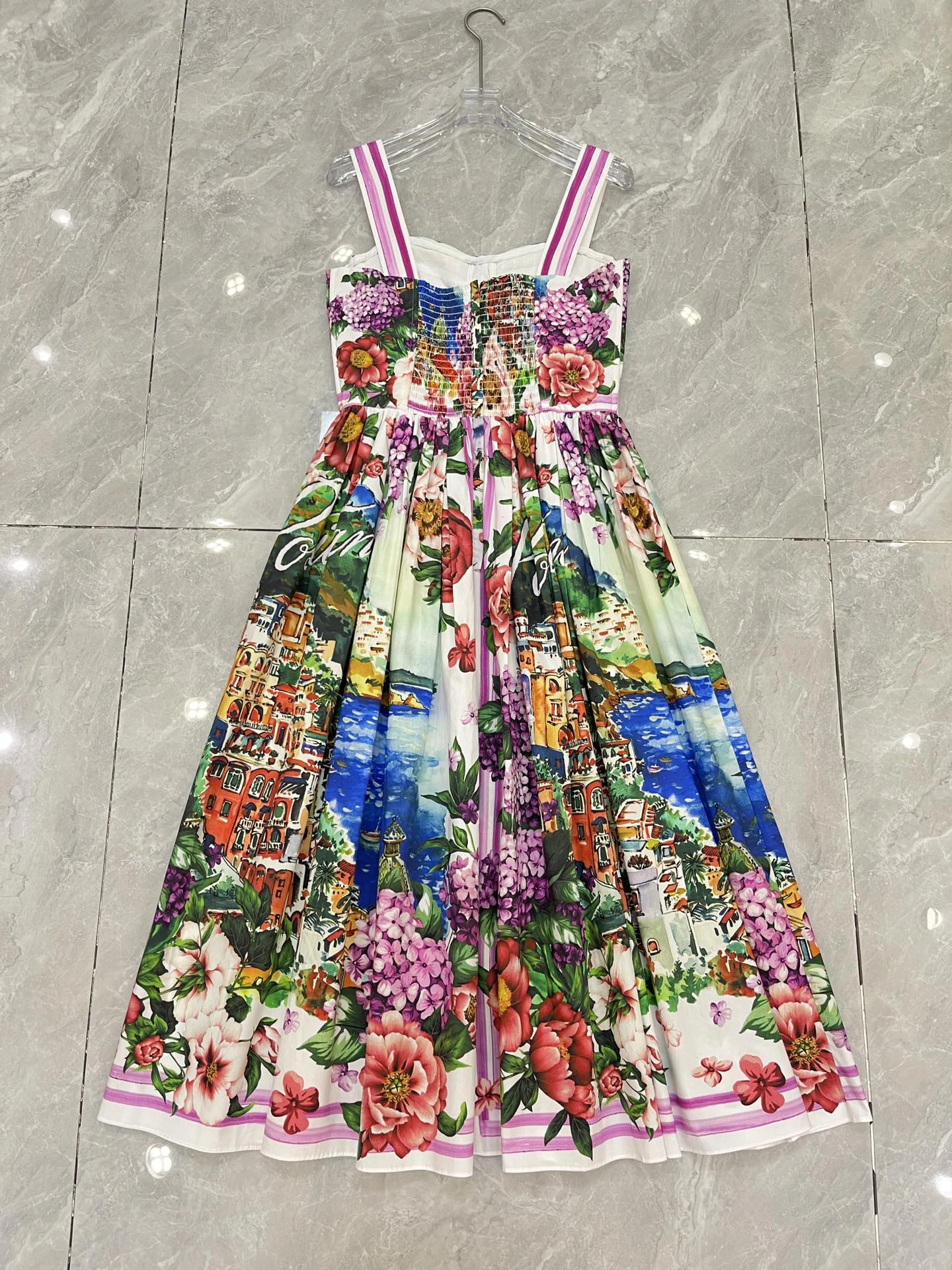 SEQINYY Elegant Midi Dress 100% Cotton Vintage Flower Print Summer Spring New Fashion Design Women Runway High Quality Holiday